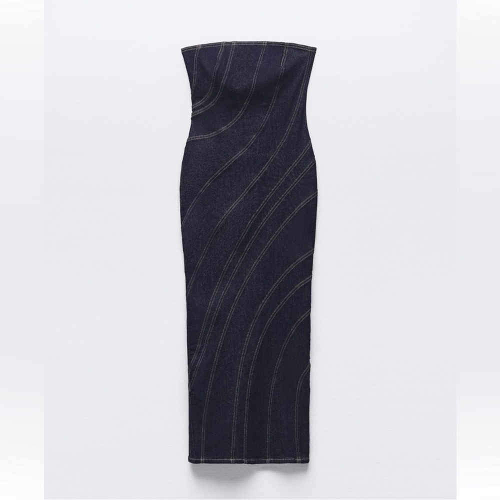 ZARA ZW TOPSTITCHED DENIM DRESS